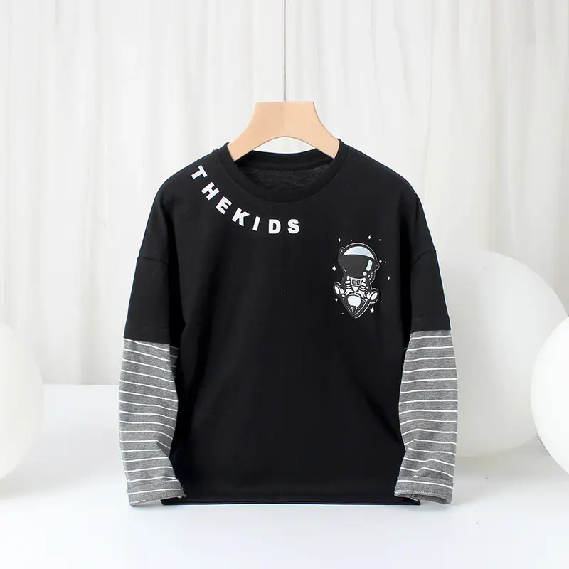 Purple Fake Two-Piece Long Sleeve Crewneck T-Shirt for Boys - Image 2