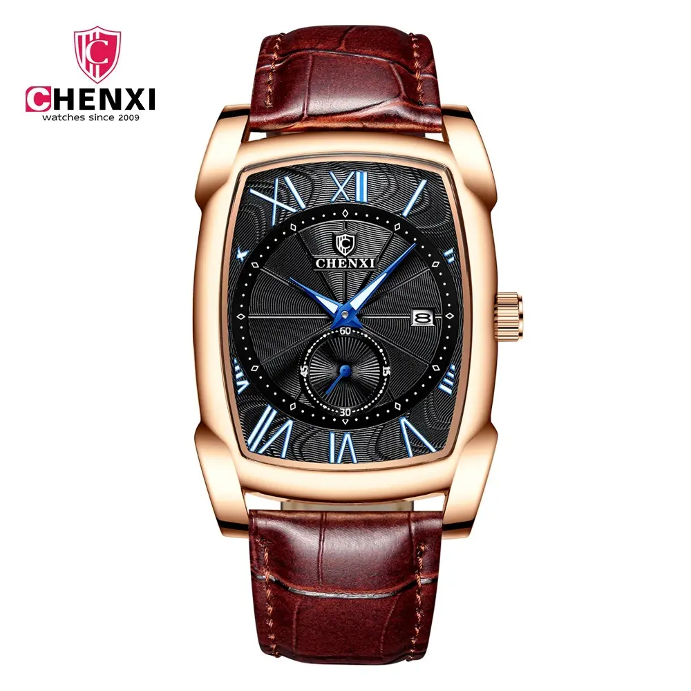 Men's Square Chenxi Quartz Watch Brown Leather Band - Image 2