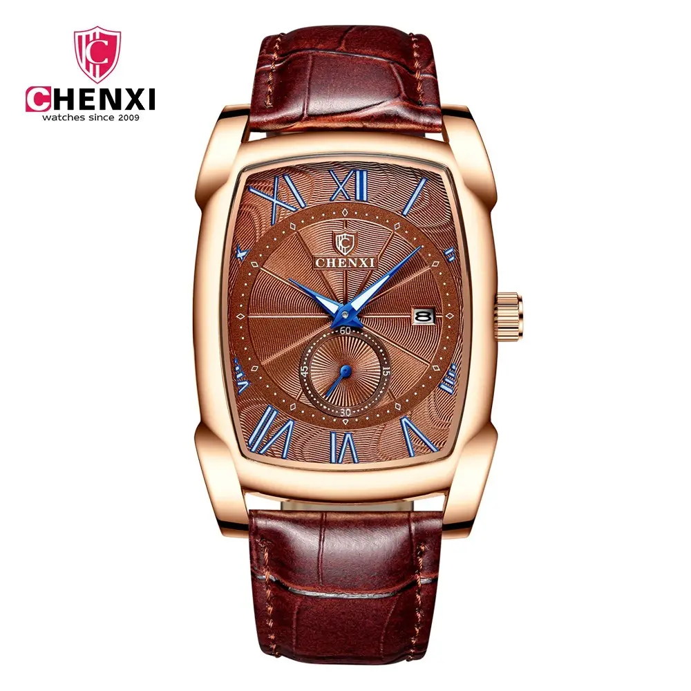 Men's Square Chenxi Quartz Watch Brown Leather Band - Image 3