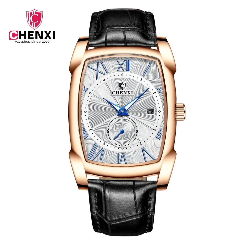 Men's Square Chenxi Quartz Watch Brown Leather Band - Image 4