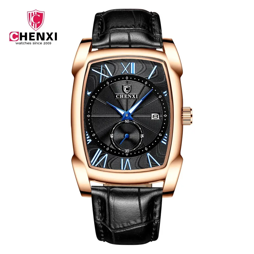 Men's Square Chenxi Quartz Watch Brown Leather Band - Image 5