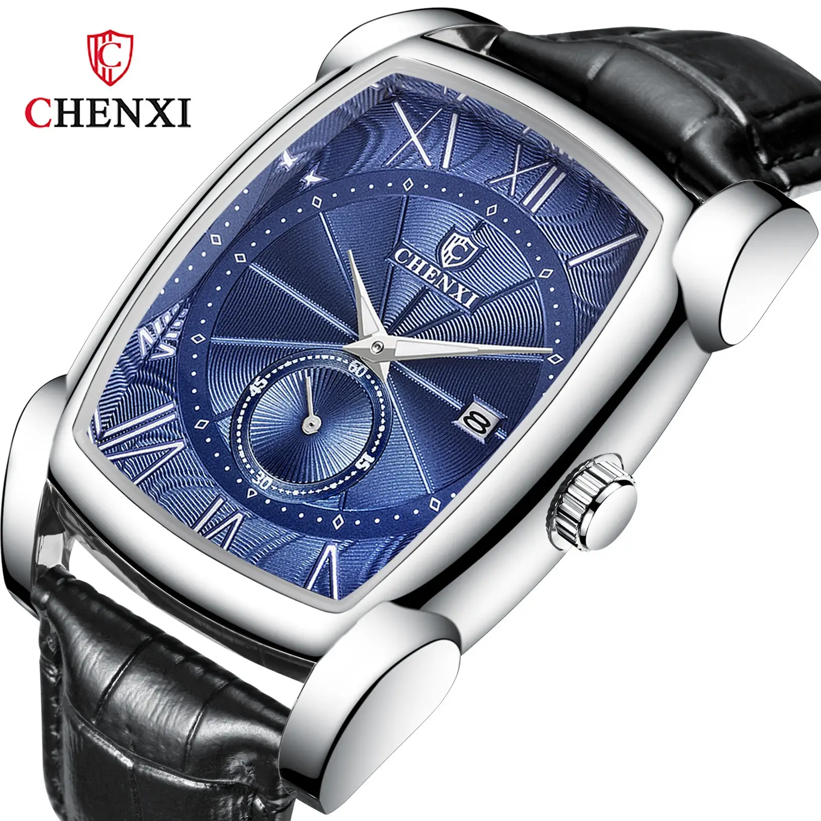 Men's Square Chenxi Quartz Watch Brown Leather Band - Image 8