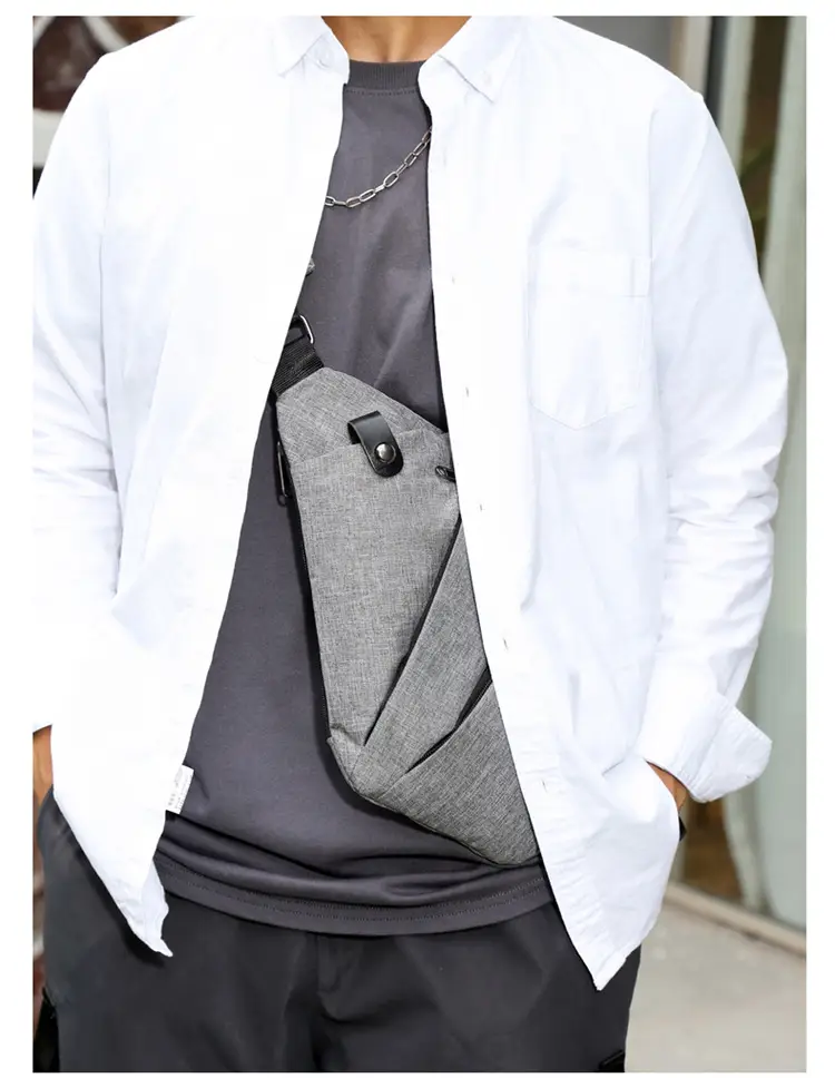Men's Grey Mesh Shoulder Bag with Zip Closure — feature 20