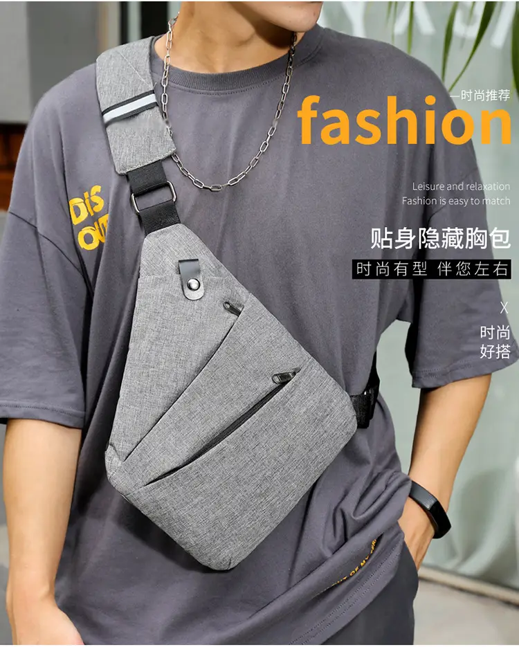 Men's Grey Mesh Shoulder Bag with Zip Closure — feature 4