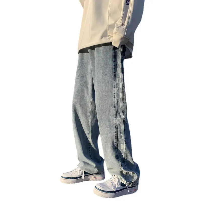 Men's American Denim Pants Loose Oversize Checkerboard Jeans