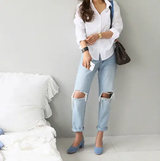 Women Slim Fit Cotton Shirt with Turn-Down Collar