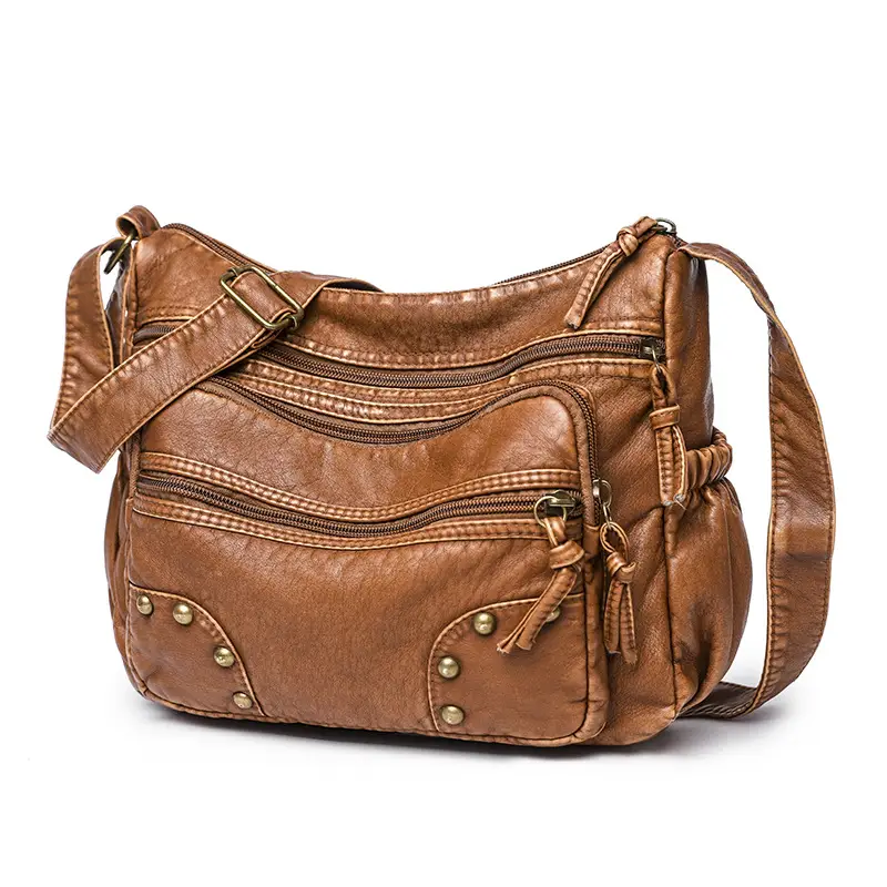 Middle-Aged Women's Brown Leather Shoulder Bag with Crossbody Strap - Image 7