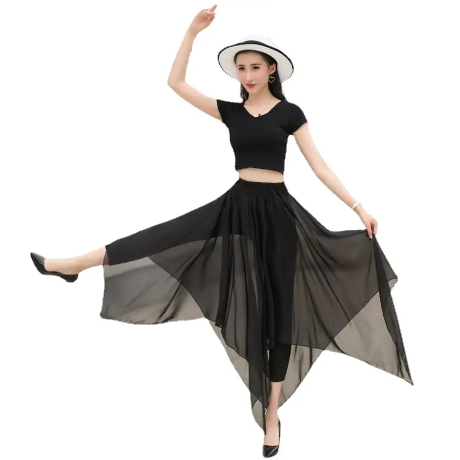 Black Chiffon Skirt & Top Set for Women Plus Size