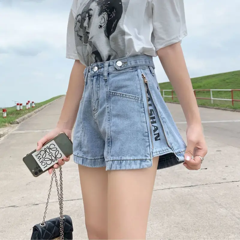 Denim Shorts Women High Waist Side Zipper 2022 - Image 2