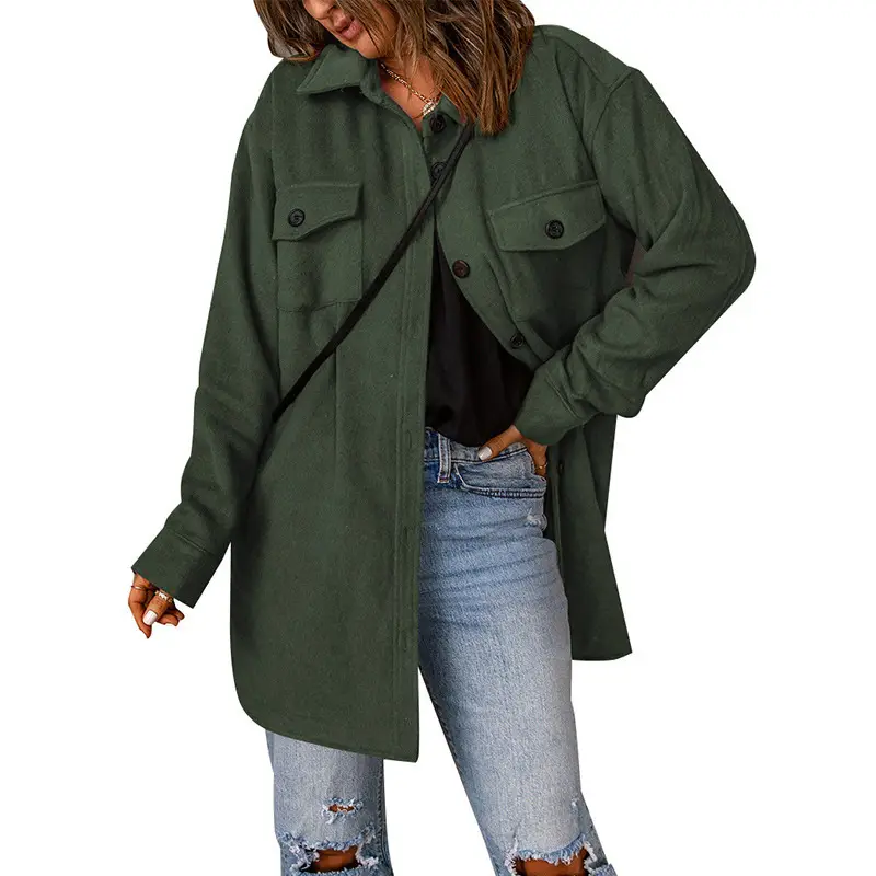 Women's Winter Corduroy Coat Green Lapel Woolen - Image 11