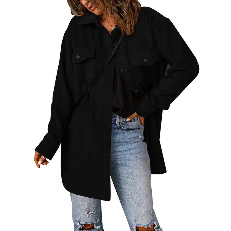 Women's Winter Corduroy Coat Green Lapel Woolen - Image 2