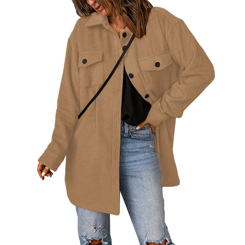 Women's Winter Corduroy Coat Green Lapel Woolen - Image 8