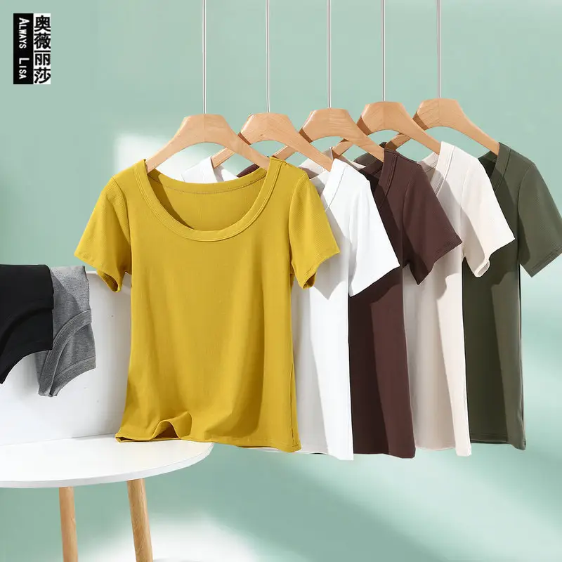 Women Cotton T-Shirt Summer 2024 Slim Fit Round Neck - Image 8