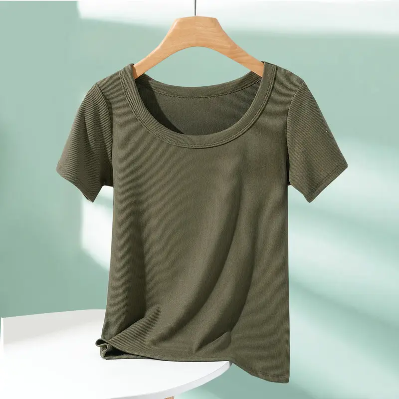 Women Cotton T-Shirt Summer 2024 Slim Fit Round Neck - Image 10