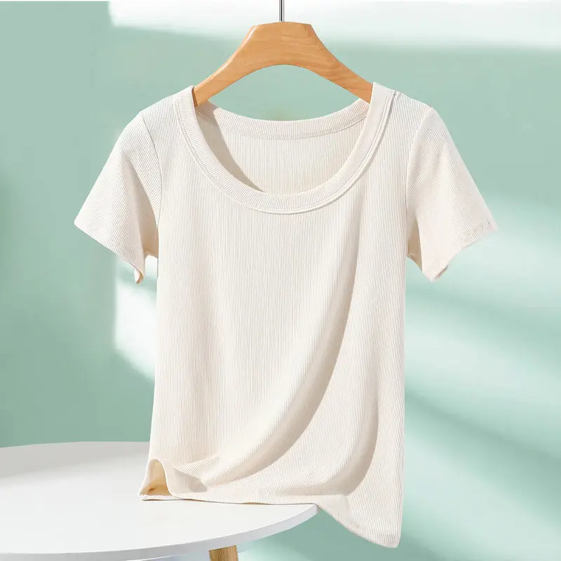 Women Cotton T-Shirt Summer 2024 Slim Fit Round Neck - Image 11