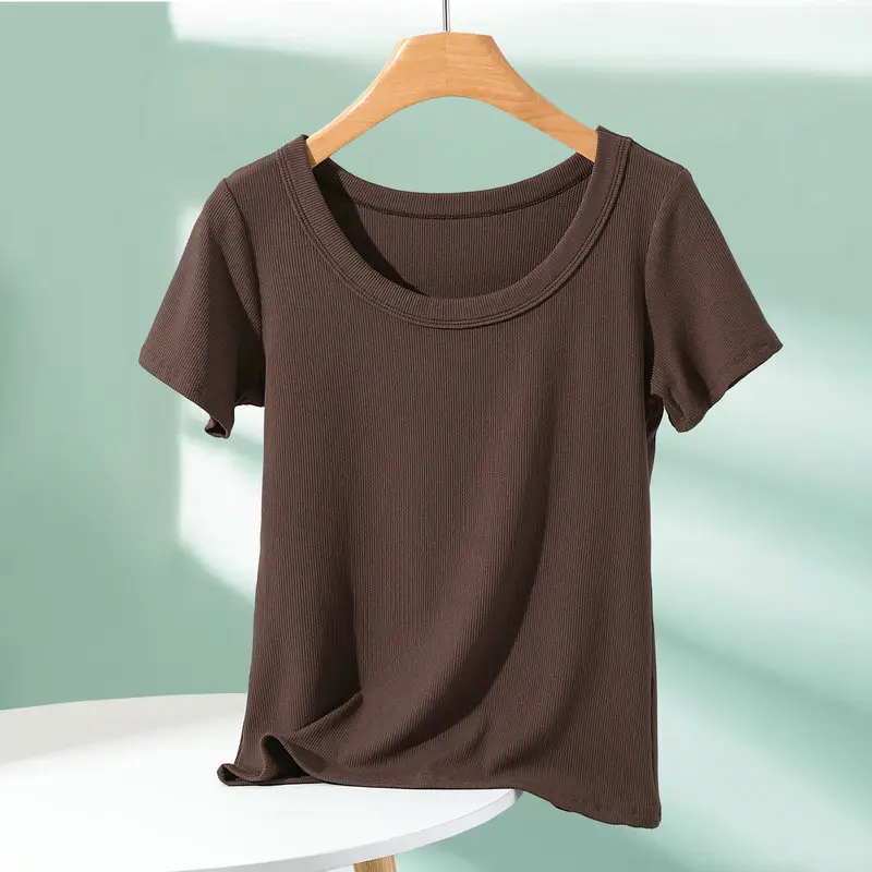 Women Cotton T-Shirt Summer 2024 Slim Fit Round Neck - Image 3