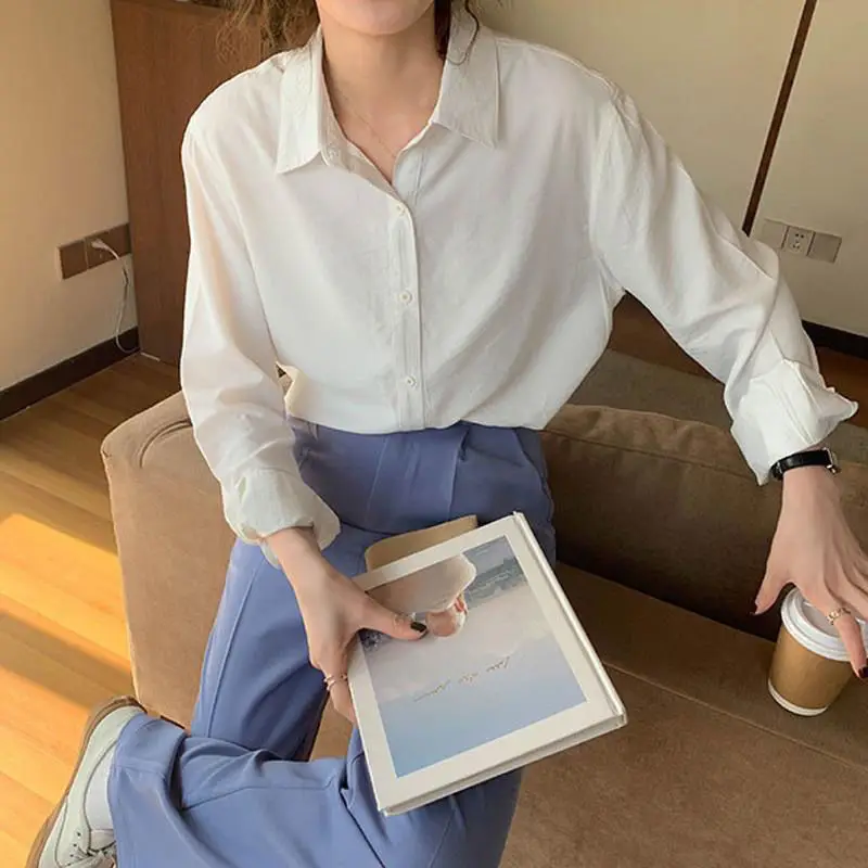 Girl Cream White Long Sleeve Shirt with Draping Pants — feature 10