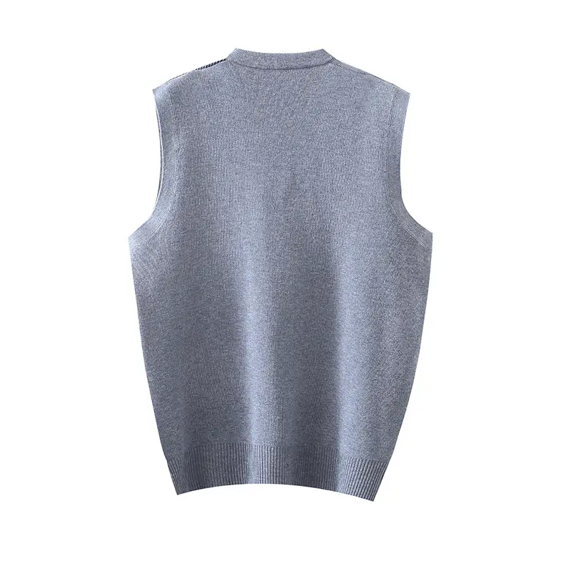 Men V-Neck Knitted Vest Grey Large