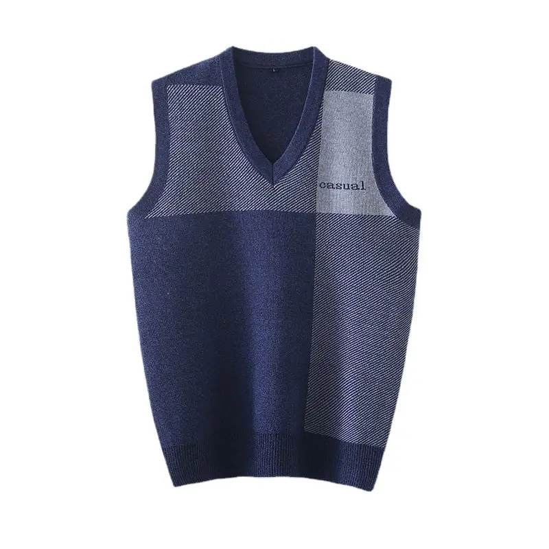 Men V-Neck Knitted Vest Grey Large