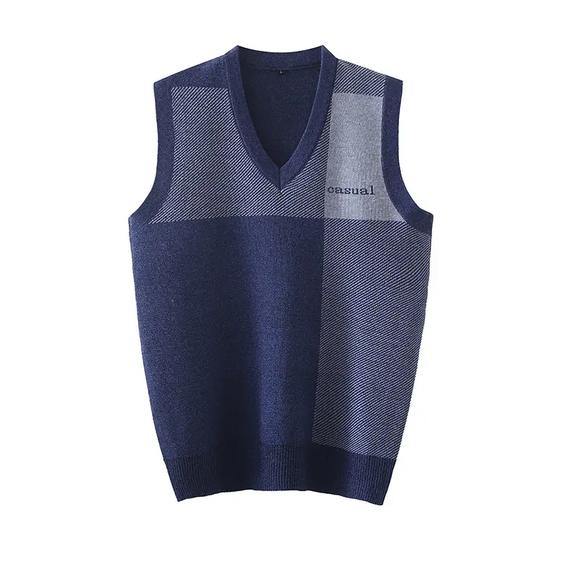 Men V-Neck Knitted Vest Grey Large