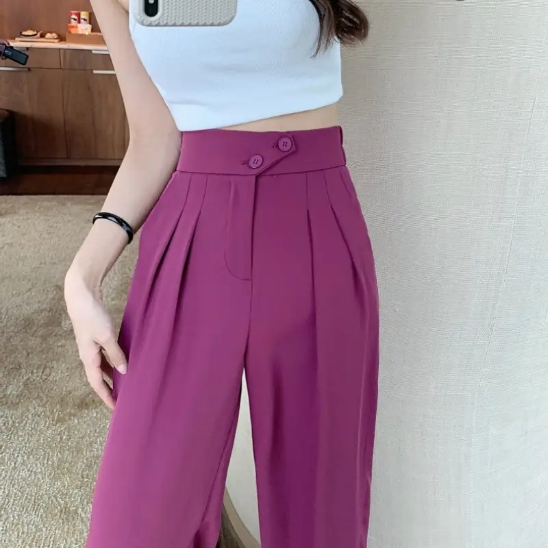 Raspberry Wide Leg High Waist Pants 2022 Summer — feature 2