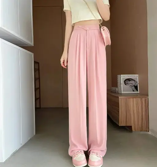 Raspberry Wide Leg High Waist Pants 2022 Summer