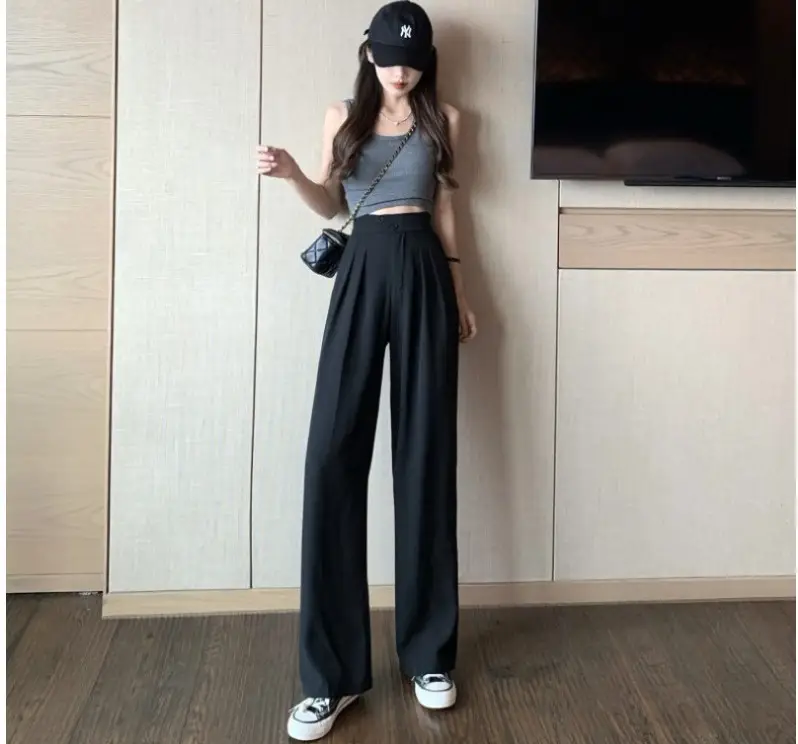 Raspberry Wide Leg High Waist Pants 2022 Summer