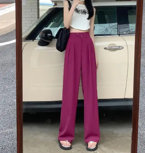 Raspberry Wide Leg High Waist Pants 2022 Summer