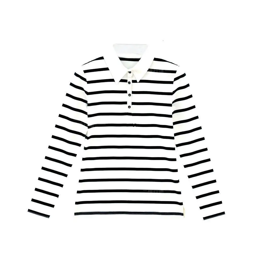 Women Striped Polo Shirt Collar Large Size - Image 7
