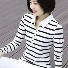 Women Striped Polo Shirt Collar Large Size — feature 15