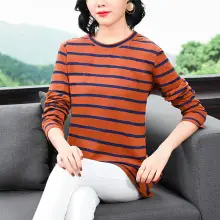Women Striped Polo Shirt Collar Large Size — feature 17