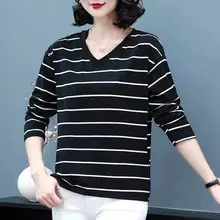 Women Striped Polo Shirt Collar Large Size — feature 21
