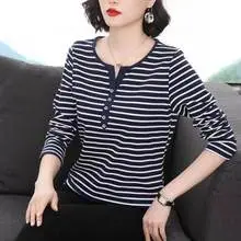 Women Striped Polo Shirt Collar Large Size — feature 23