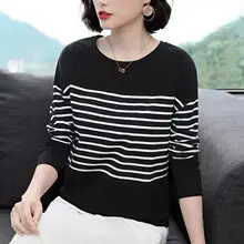 Women Striped Polo Shirt Collar Large Size — feature 27