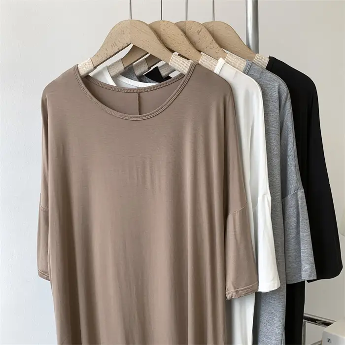 Women's White Modal T-Shirt Mid Length Loose Sleeves — feature 10