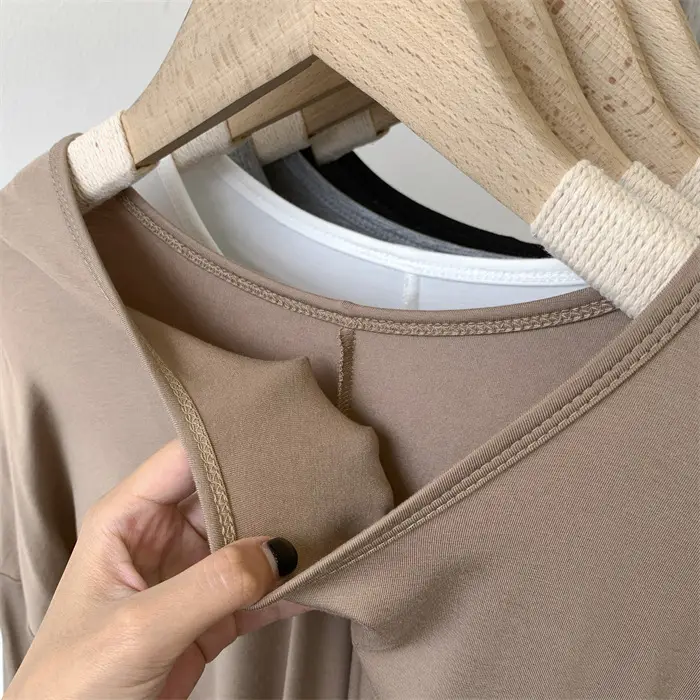 Women's White Modal T-Shirt Mid Length Loose Sleeves — feature 11