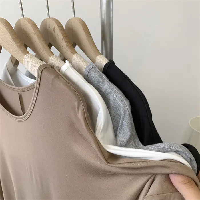 Women's White Modal T-Shirt Mid Length Loose Sleeves — feature 13