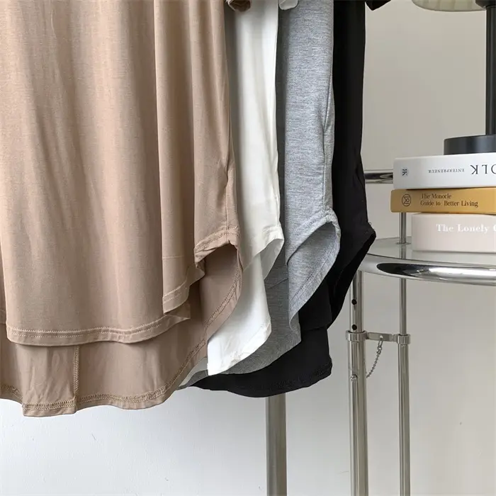 Women's White Modal T-Shirt Mid Length Loose Sleeves — feature 15