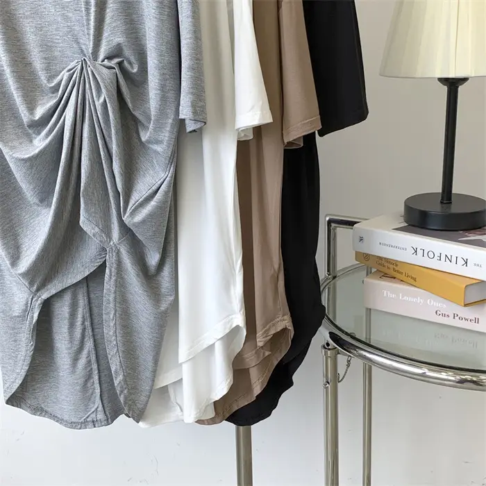 Women's White Modal T-Shirt Mid Length Loose Sleeves — feature 16