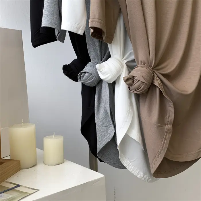 Women's White Modal T-Shirt Mid Length Loose Sleeves — feature 17