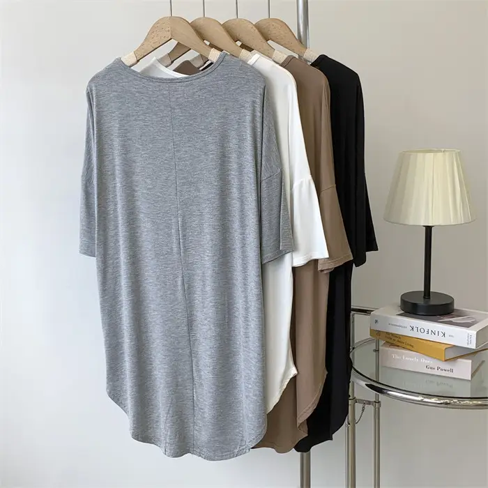 Women's White Modal T-Shirt Mid Length Loose Sleeves — feature 18