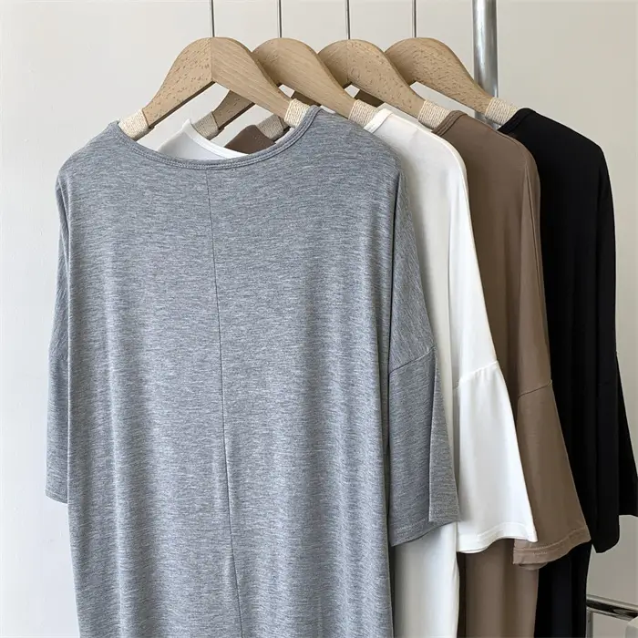 Women's White Modal T-Shirt Mid Length Loose Sleeves — feature 19