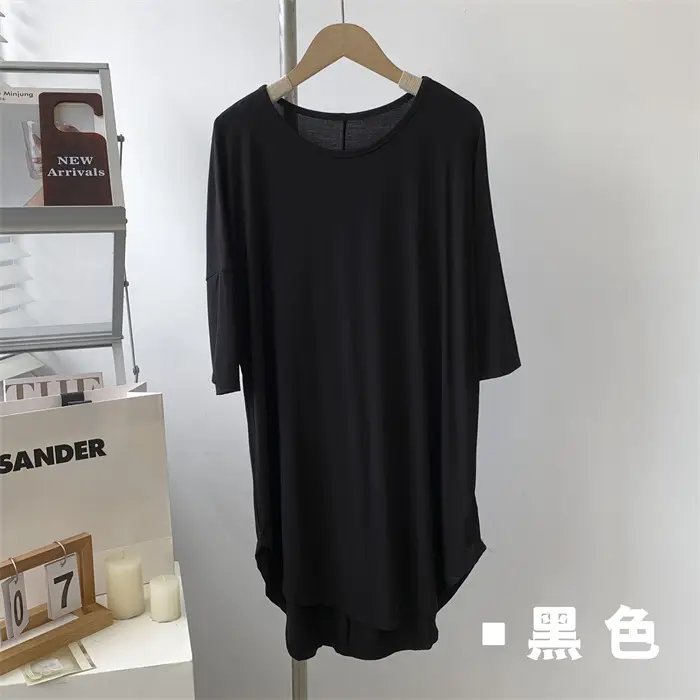 Women's White Modal T-Shirt Mid Length Loose Sleeves — feature 20