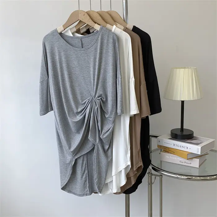 Women's White Modal T-Shirt Mid Length Loose Sleeves — feature 5