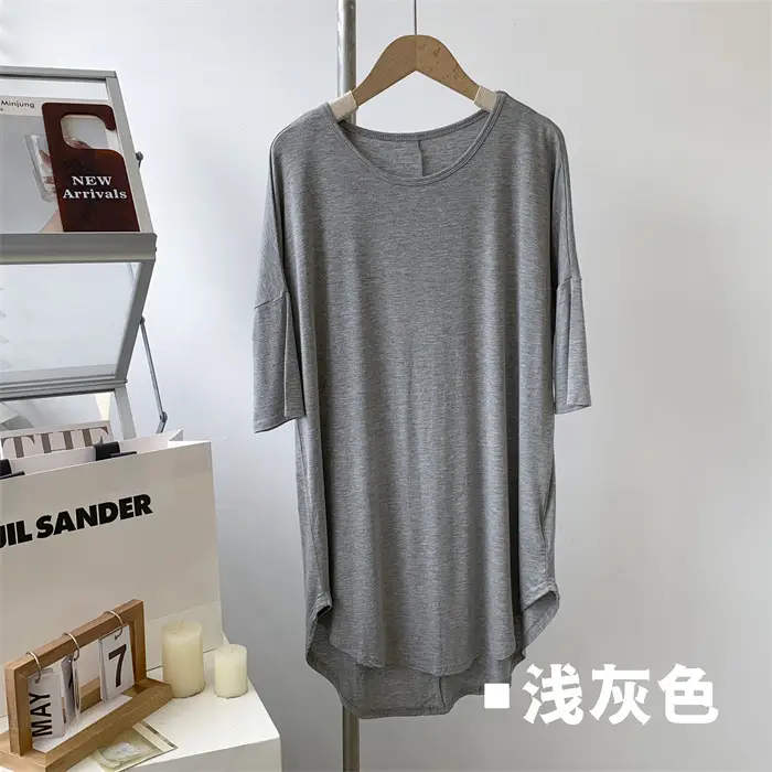 Women's White Modal T-Shirt Mid Length Loose Sleeves - Image 3