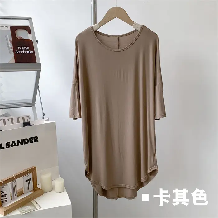 Women's White Modal T-Shirt Mid Length Loose Sleeves - Image 4