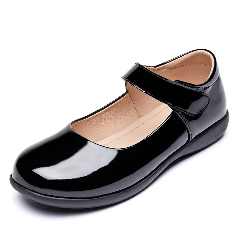 Girls' Leather Shoes, Children's Flower Girl Shoes, Student Black Flats, Ceremonial Shoes, School Shoes, Velcro Low-Heeled School Style Shoes