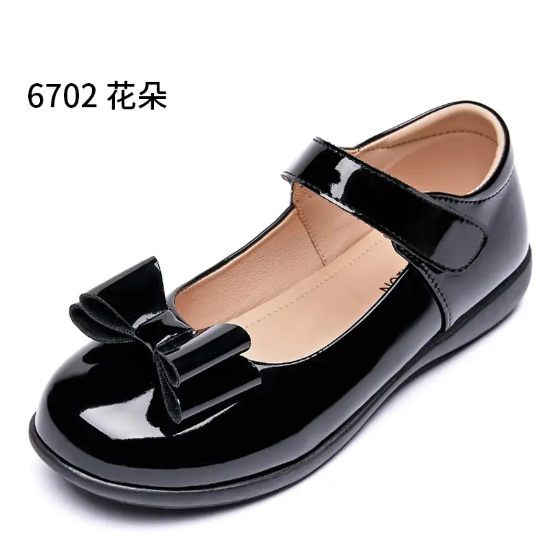 Girls' Leather Shoes, Children's Flower Girl Shoes, Student Black Flats, Ceremonial Shoes, School Shoes, Velcro Low-Heeled School Style Shoes