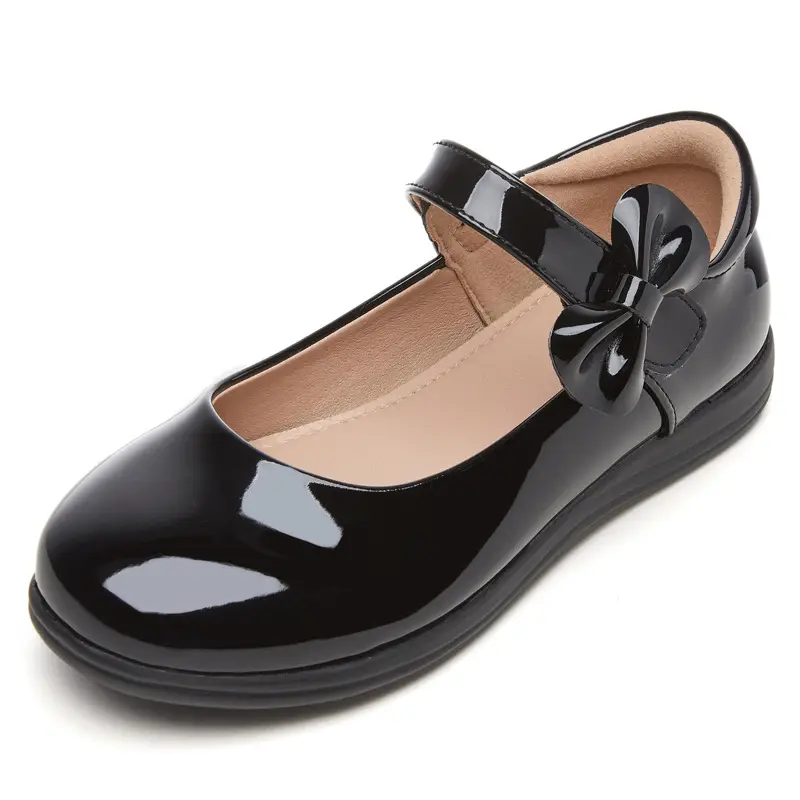 Girls' Leather Shoes, Children's Flower Girl Shoes, Student Black Flats, Ceremonial Shoes, School Shoes, Velcro Low-Heeled School Style Shoes