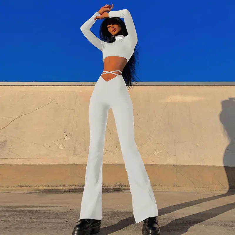Black V-Neck Casual Pants with Cross Strap — feature 11
